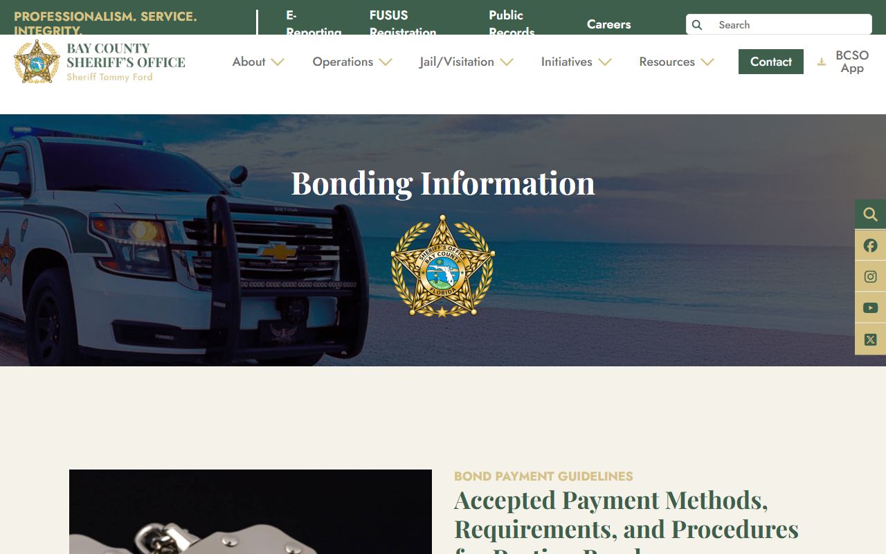 Bay County Sheriff bonding information page for release after an arrest