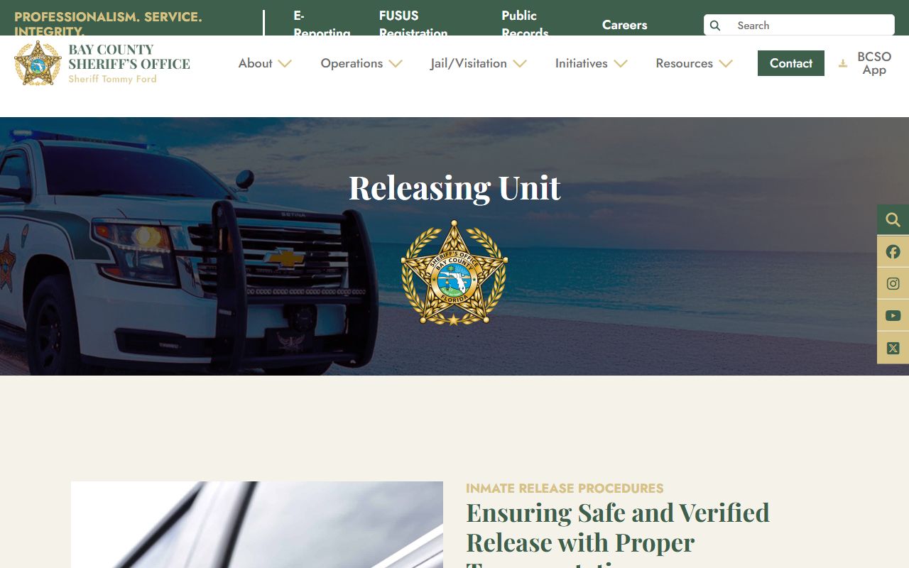 Bay County jail releasing unit and inmate release record process