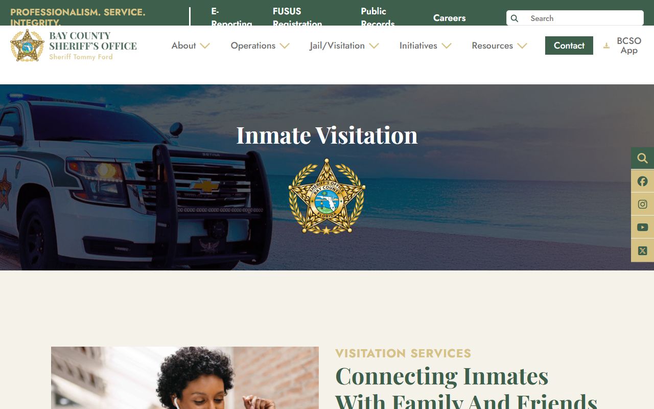 Bay County inmate visitation page showing video visit rules and scheduling