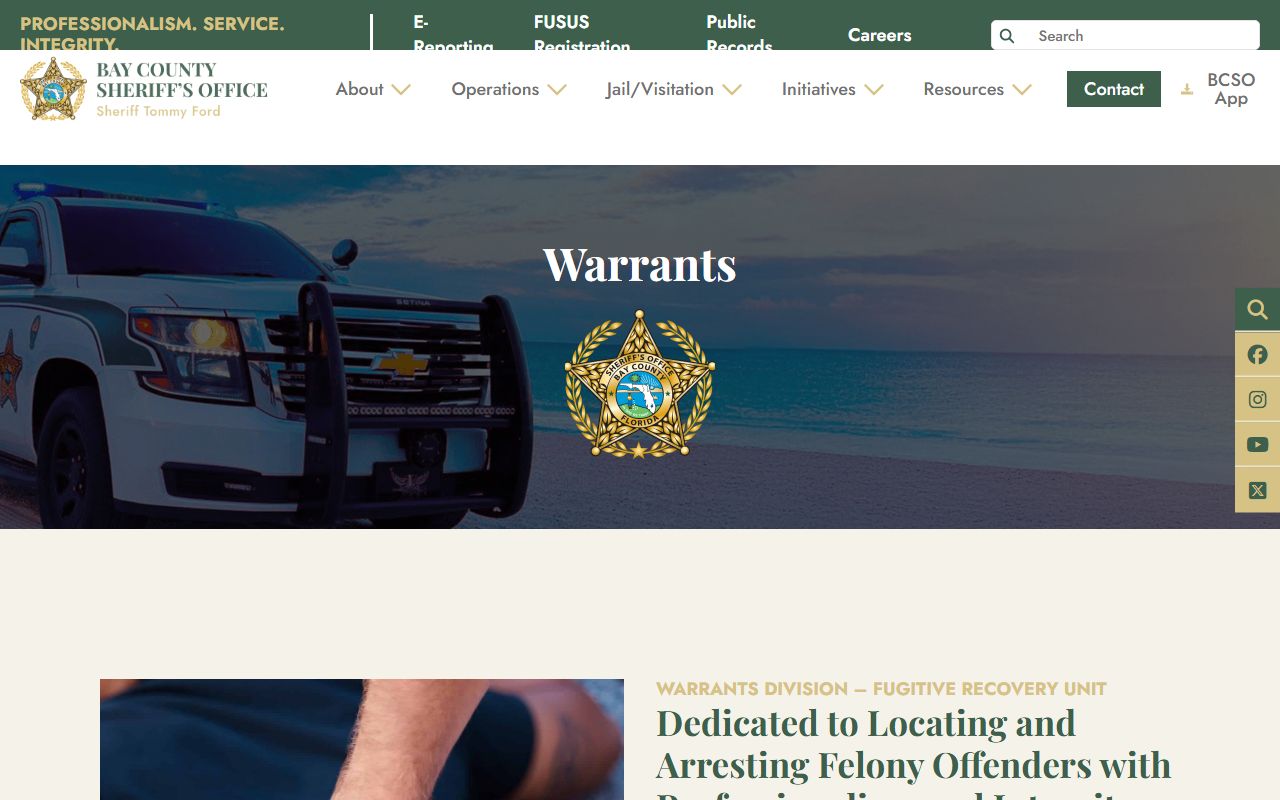 Bay County Sheriff warrants page explaining arrest process